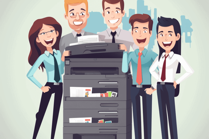 Personnel entreprise content d'avoir loué une imprimante